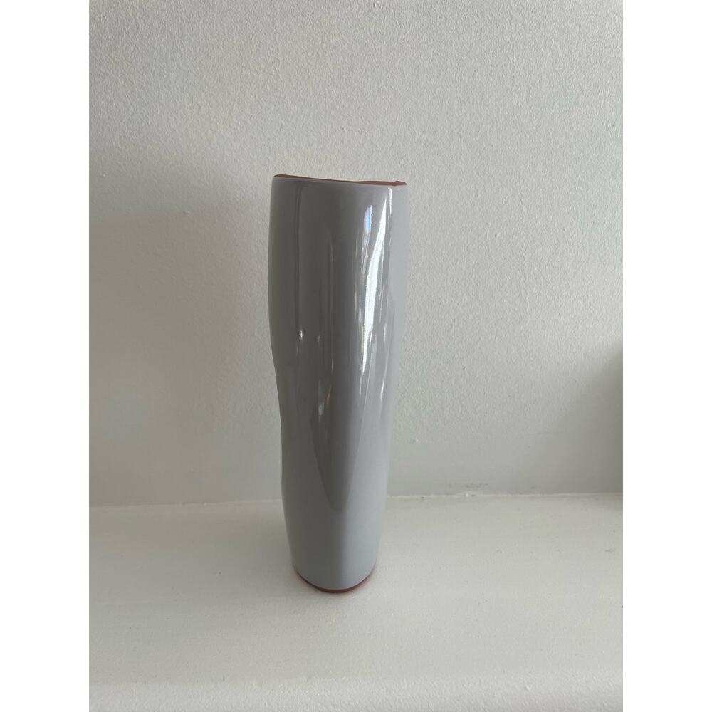 Modern ceramic ring vase. Glossy gray. Inside is not glossy. 9 in tall - Picture 2 of 8